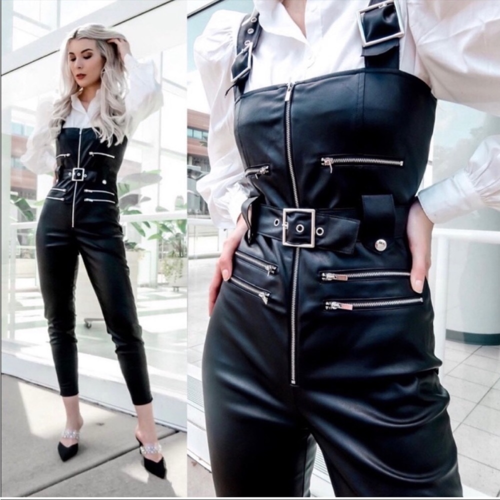 WeWoreWhat Moto overalls Vegan Leather jumpsuit